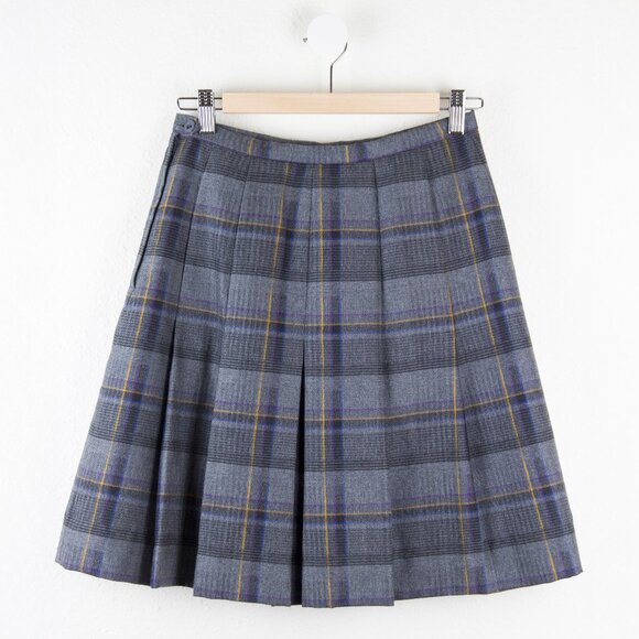 Vintage Gray Plaid 100% Wool Pleated Skirt Size 28 | Small Academia Prep - Picture 2 of 15